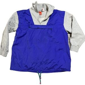 Vintage Liz & Co. Womens 90’s 1/4 Zip Blue Grey Jersey Nylon Sweatshirt Size Med